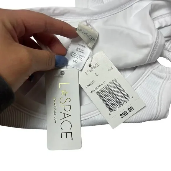 L*SPACE Anna Bikini Bottom Bitsy Cut White Ribbed Stretch Hip Rings Large NEW - Picture 6 of 7